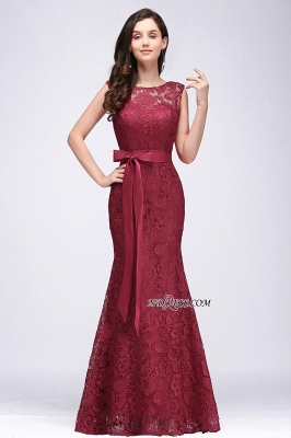 Bowknot-Sash Lace Floor-Length Burgundy Sleeveless Mermaid Prom Dress UKes UK_7